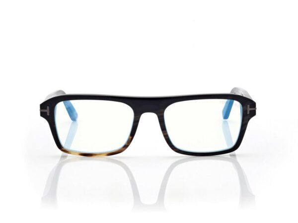 Tom Ford FT6108-PB Horn Rectangular Blue Block Opticals in Green Horn (062), front