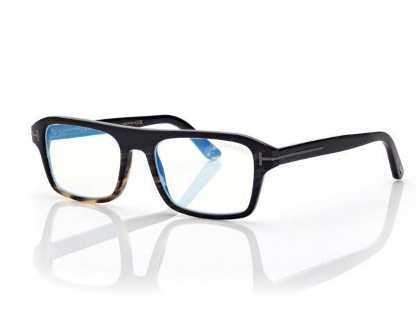 Tom Ford FT6108-PB Horn Rectangular Blue Block Opticals in Green Horn (062), side view