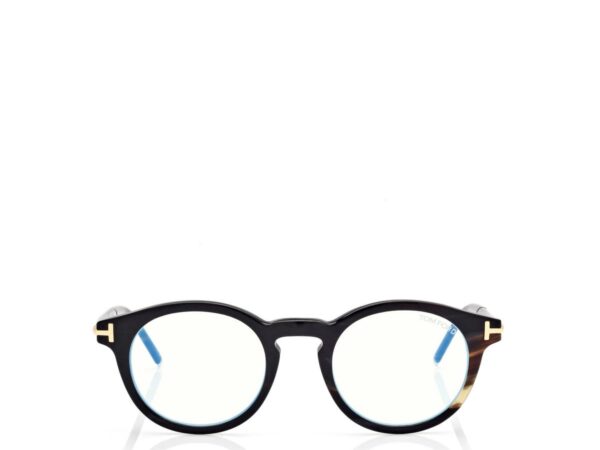 Tom Ford FT6110-PB Round Horn Blue Block Opticals in Green Horn (062), side view