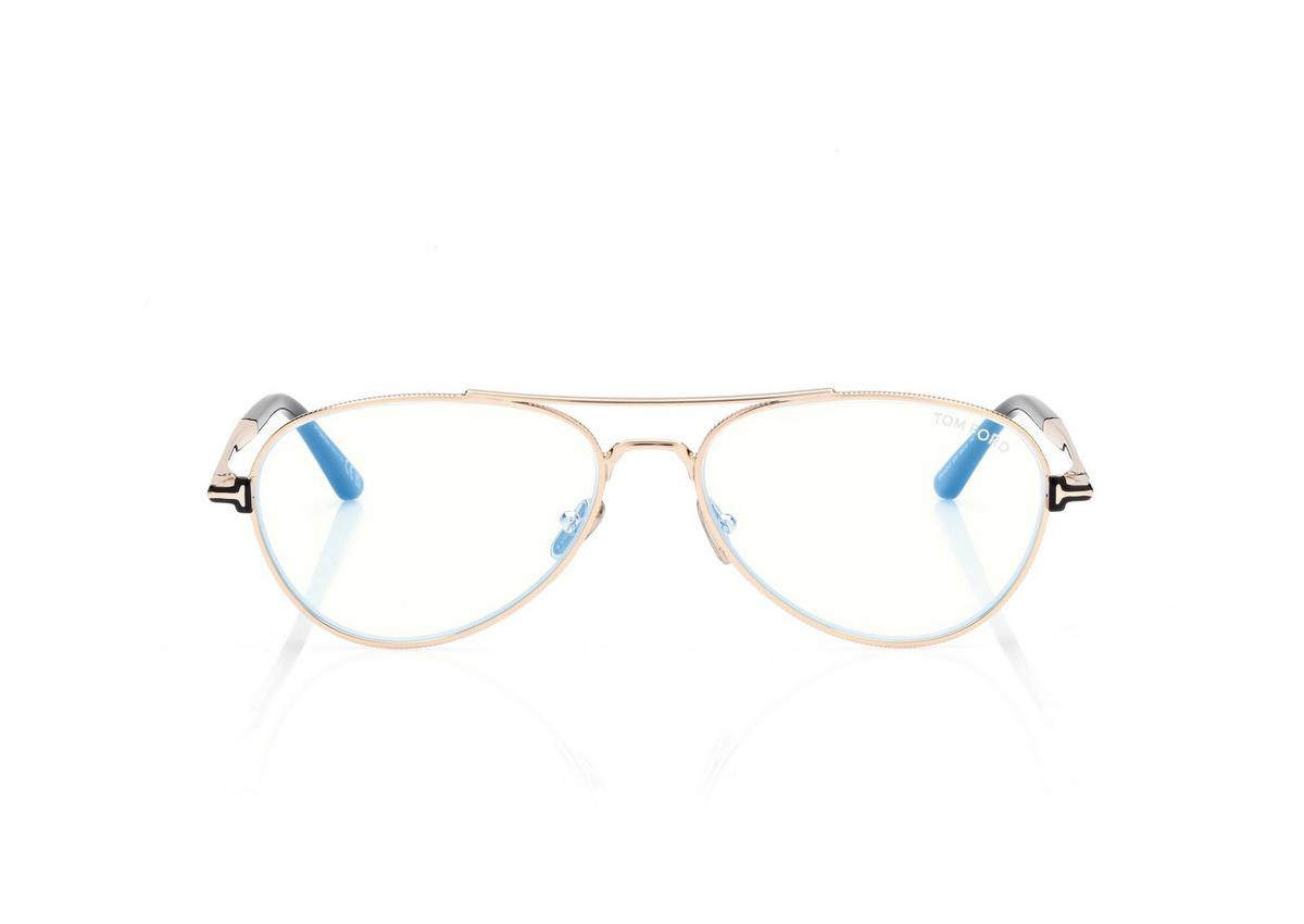 FT6128-B_028_56MM_A.jpg Tom Ford FT6128-B Blue Block Pilot Opticals in Gold (028), front