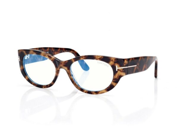 Tom Ford FT6133-B Oval Blue Block Opticals in Light Havana (055), side view