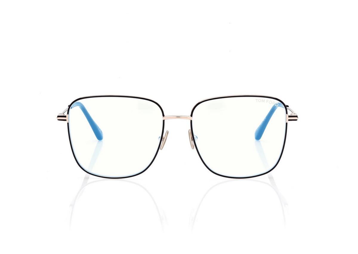 FT6136-B_001_56MM_A.jpg Tom Ford FT6136-B Blue Block Square Opticals in Black (001), front