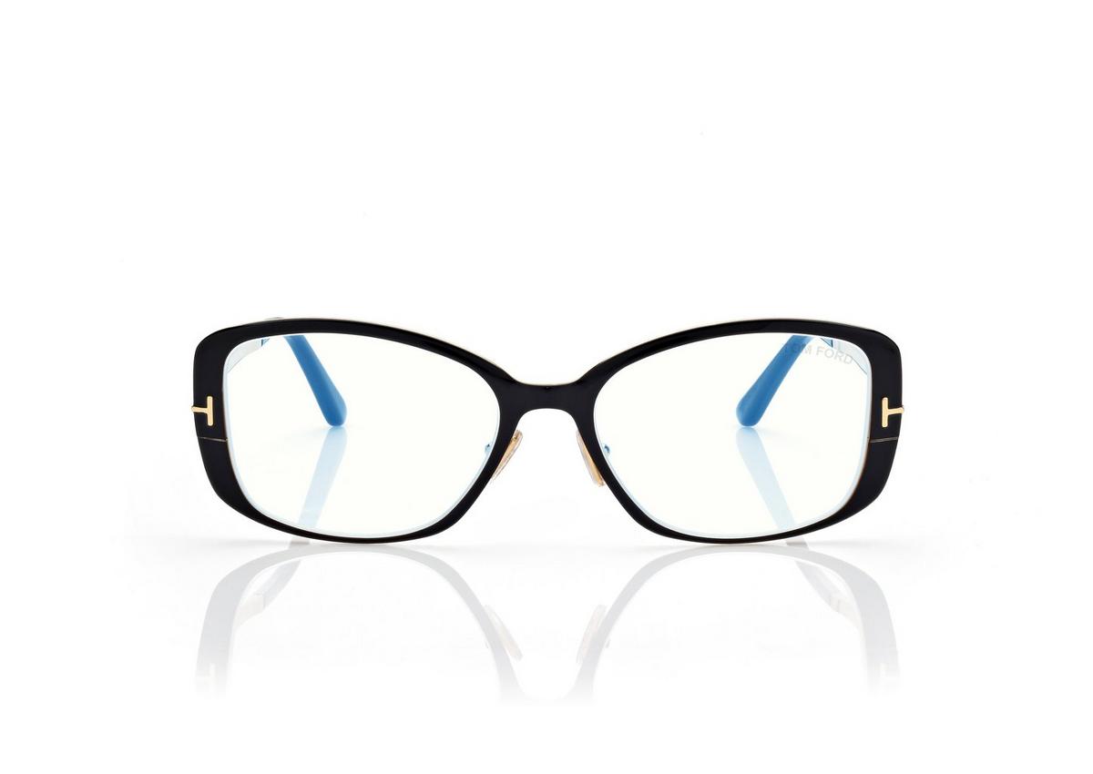 FT6138-B_001_54MM_A.jpg Tom Ford FT6138-B Blue Block Rectangular Opticals in Black (001), front