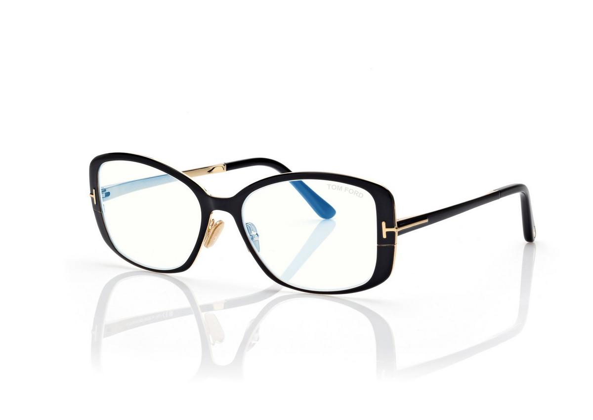 FT6138-B_001_54MM_B.jpg Tom Ford FT6138-B Blue Block Rectangular Opticals in Black (001), side view