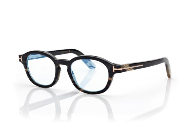 Tom Ford FT6145-BP Round Horn Blue Block Opticals in Light Horn (064), side view