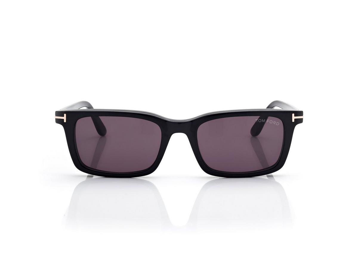 FT6175-B_001_53MM_A.jpg Tom Ford FT6175-B Blue Block Rectangular Opticals with Clip on Sunglasses in Black (001), front