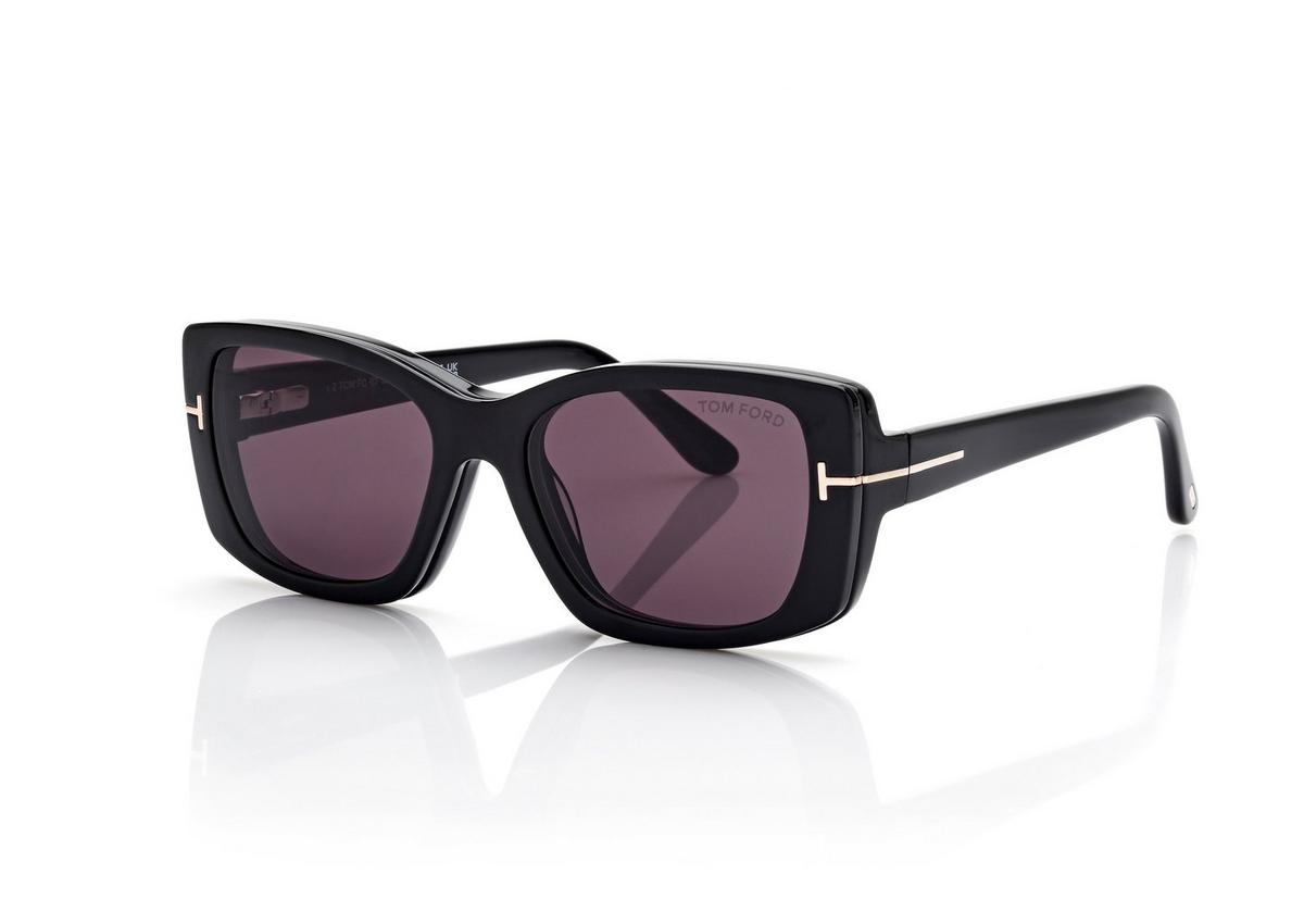 FT6176-B_001_53MM_B.jpg Tom Ford FT6176-B Blue Block Rectangular Opticals with Clip on Sunglasses in Black (001), side view